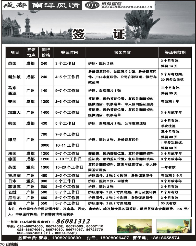 70 南洋签证