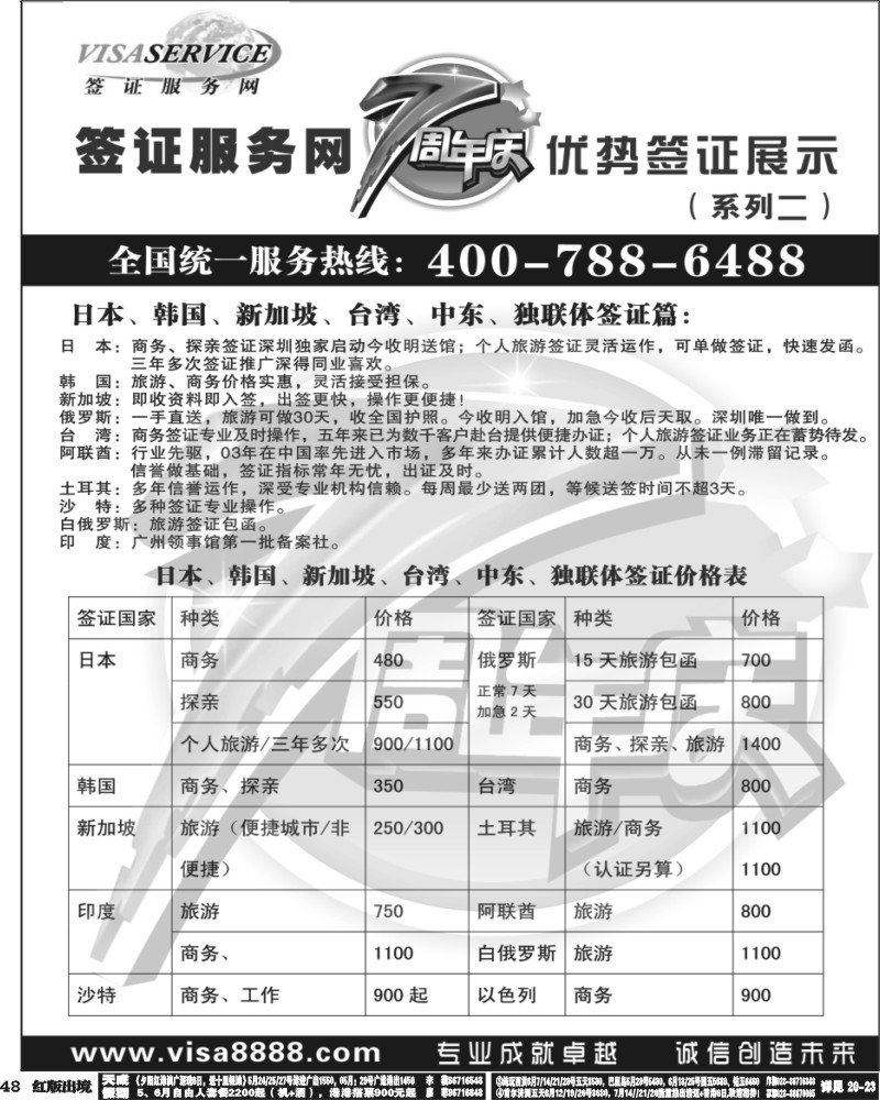 H48   丰376期 签证服务网7周年优势签证展示（日韩新印俄中东）深港、华南国际、上海国际、华北国际、西南国际 江苏皖南国际