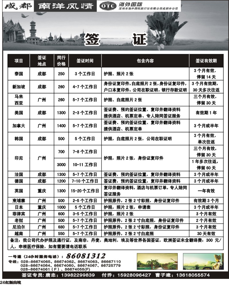 H26   南洋签证