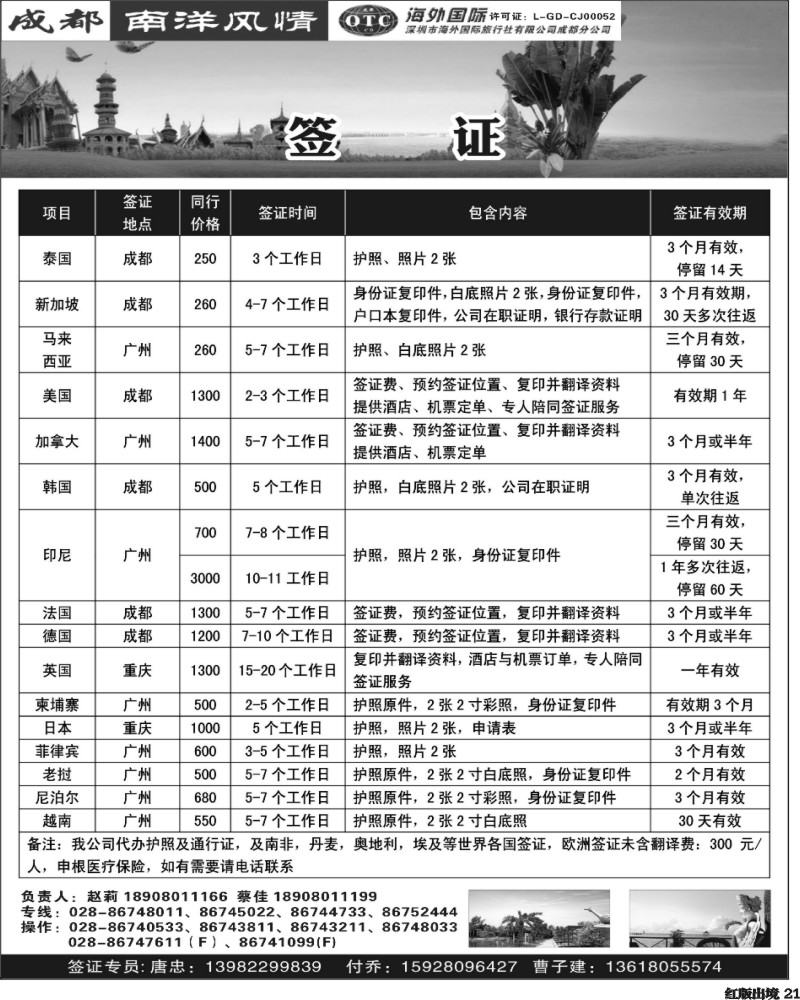 H21深圳海外-成都南洋风情-签证