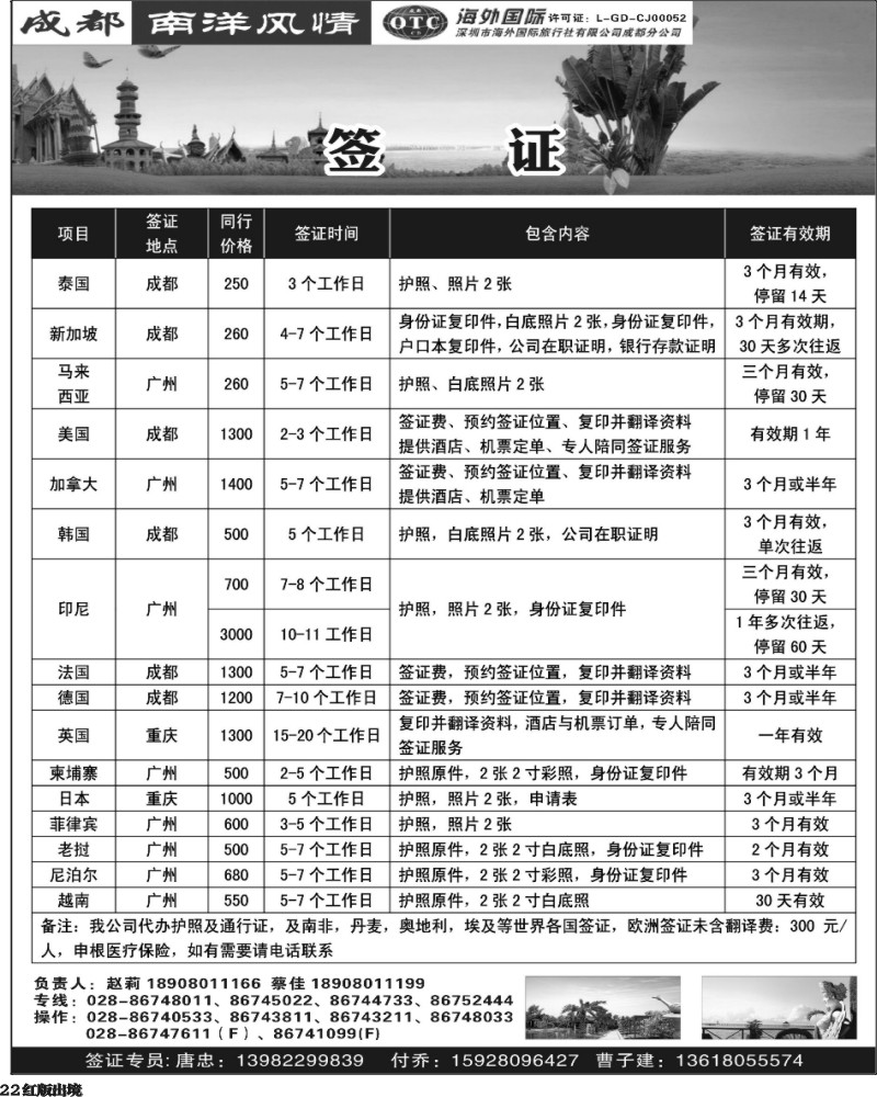 H22深圳海外-成都南洋风情-签证