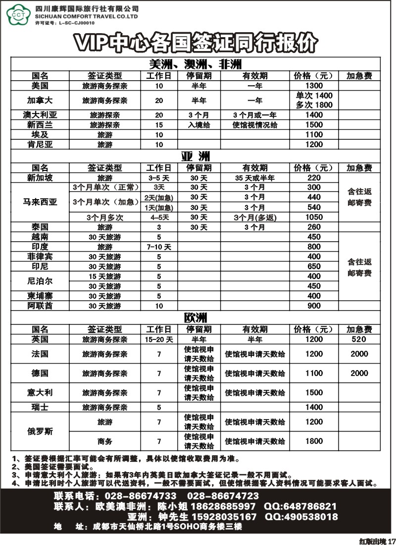 H17  四川省康辉国际旅行社-签证.