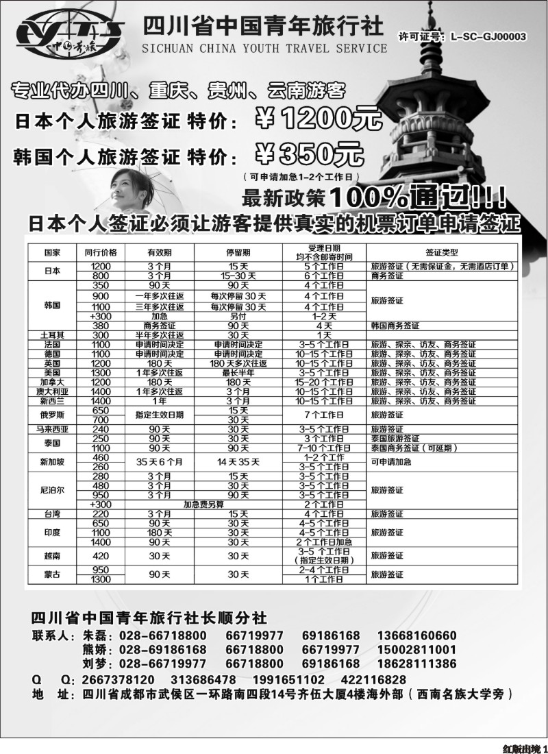 H1  日韩签证