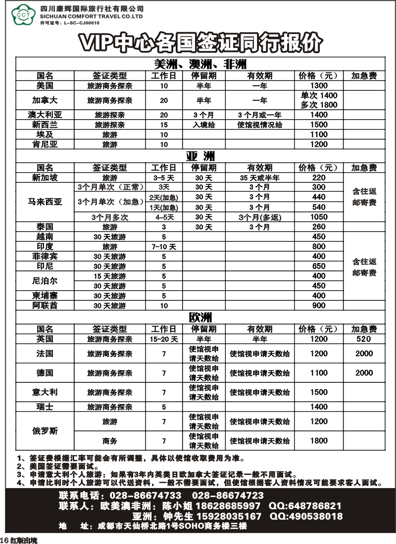 H16  四川省康辉国际旅行社-签证