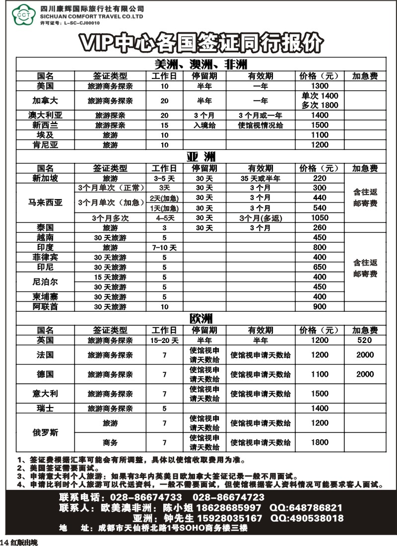 H14  四川省康辉国际旅行社-签证