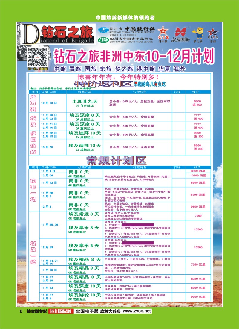 H专彩006   中旅青旅 【钻石之旅】-中东非2｛02620｝