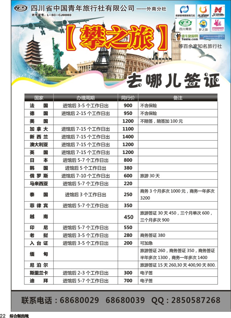 H022  攀之旅--去哪儿签证