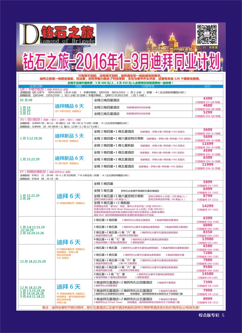 H专彩005   钻石之旅—2016年1-3月迪拜同业计划