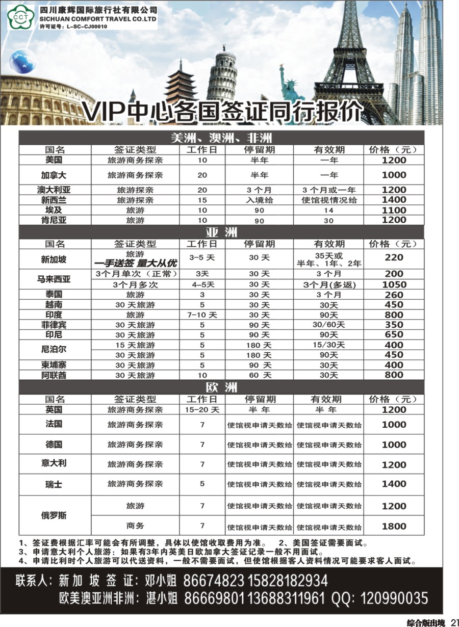 H021 四川省康辉国际旅行社-签证