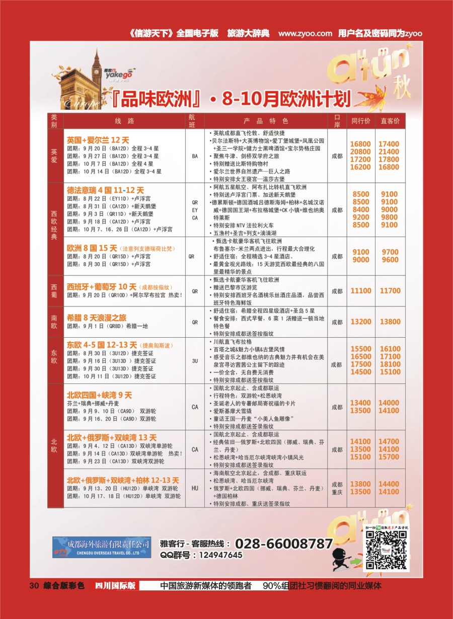 H彩030  成都海外.雅客行.欧洲7