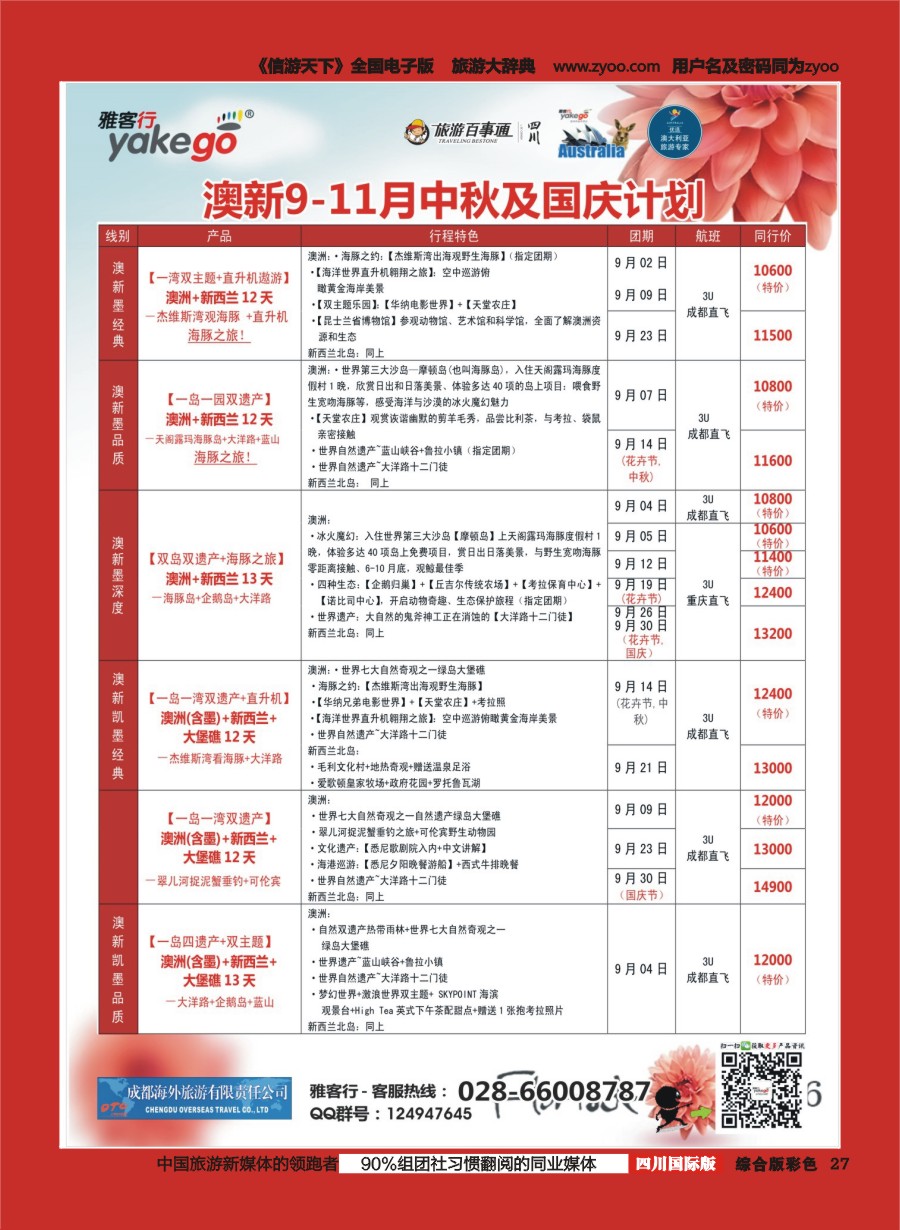 H彩027  成都海外.雅客行.澳洲1-2