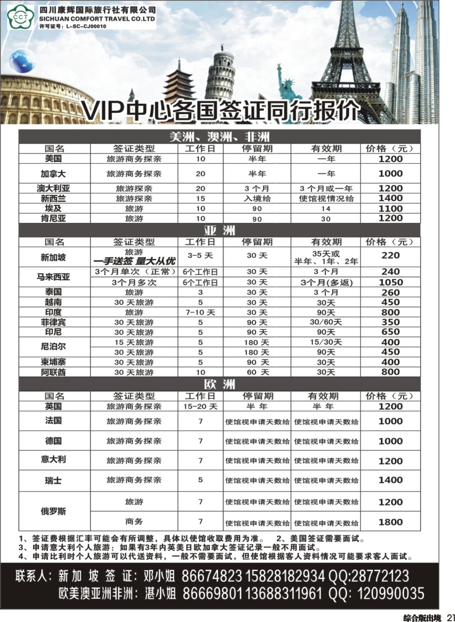 H021  四川省康辉国际旅行社-签证