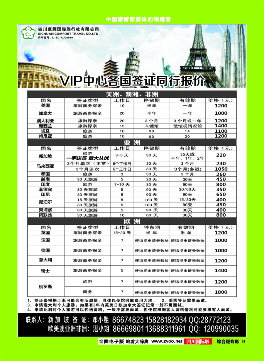 H专彩009  四川省康辉国际旅行社-签证