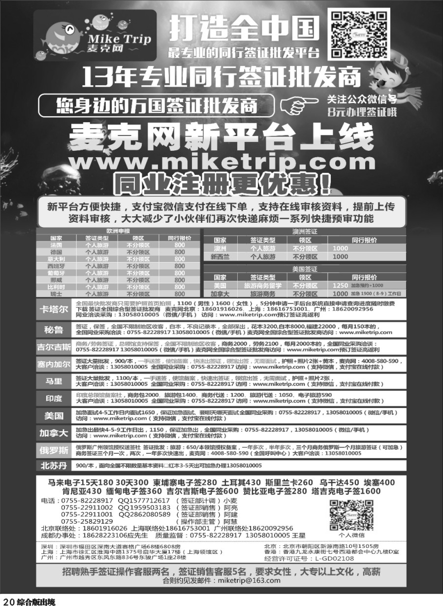 H020麦克网签证（北上广深香港）（四川国际）