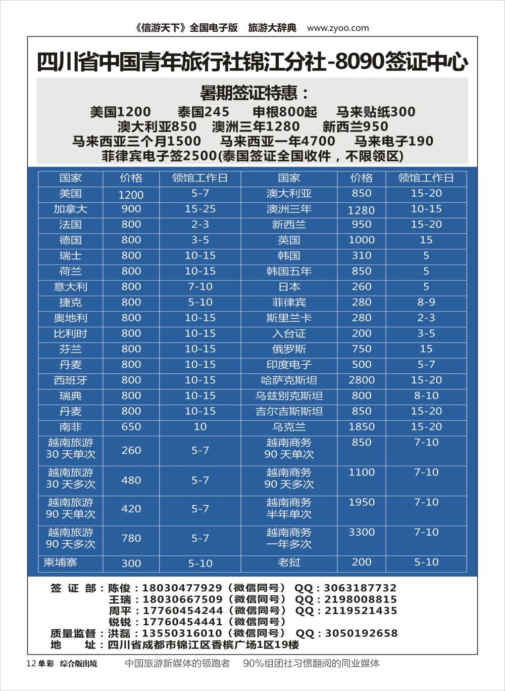 H单彩012四川省中国青年旅行社锦江分社-8090签证中心