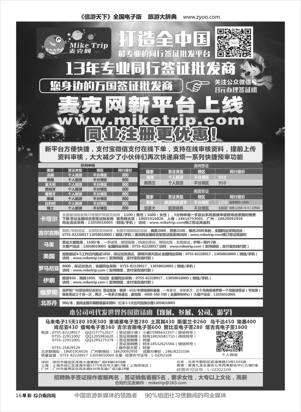 H单彩016  麦克网签证（北上广深香港）