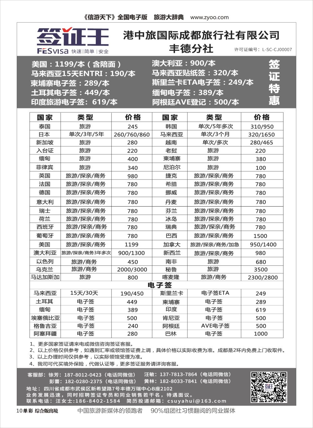 H单彩010港中旅国际成都旅行社丰德分社-签证王