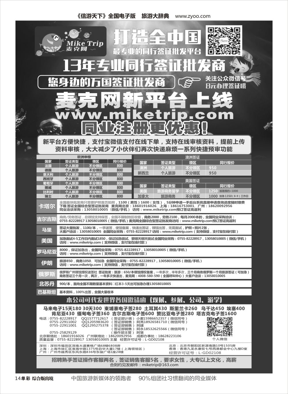 H单彩014  麦克网签证（北上广深香港）