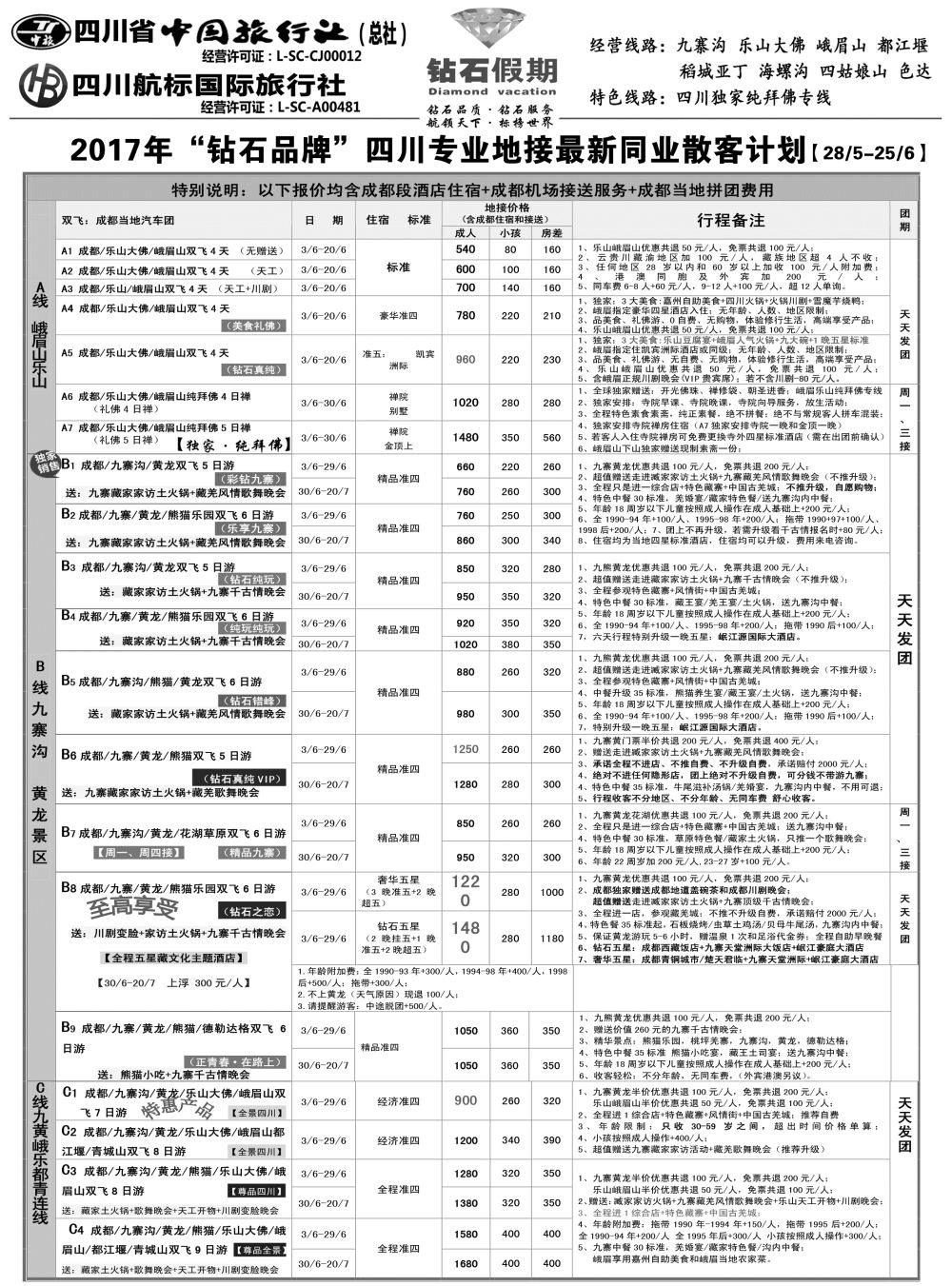四川省中国旅行社（总社）四川地接·钻石假期1