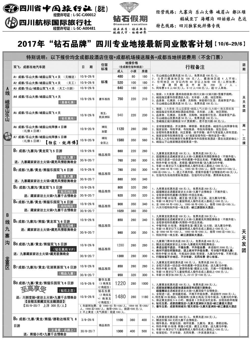 四川省中国旅行社（总社）四川地接·钻石假期1