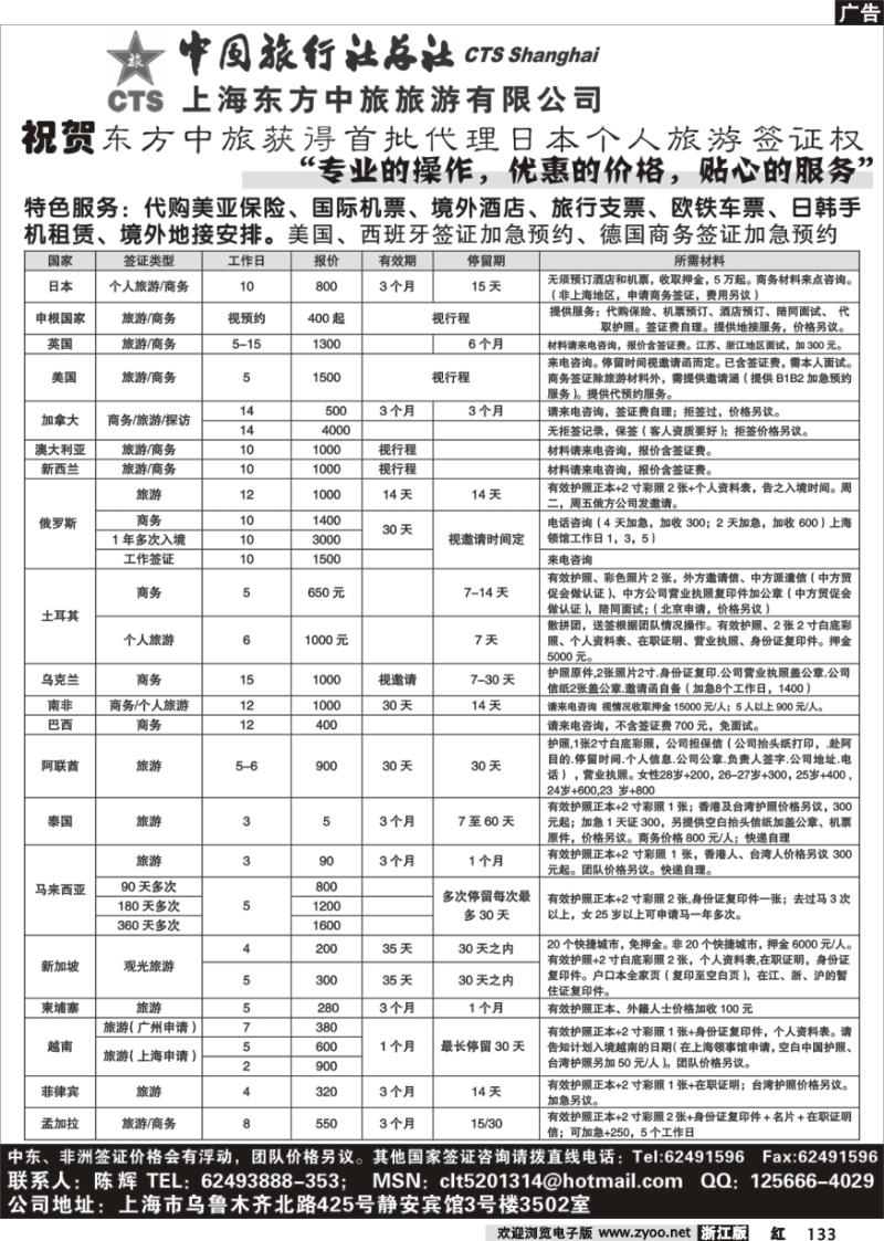 133 上海东方中旅签证