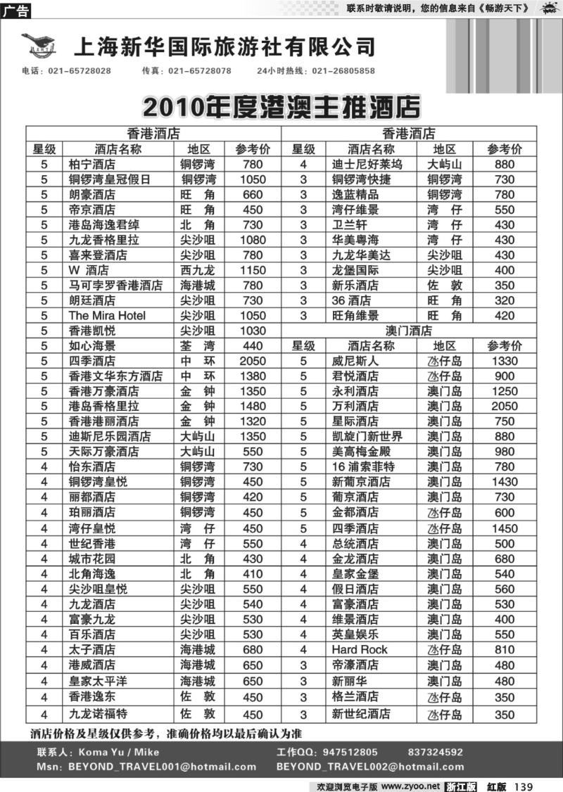 139 上海新华旅游社港澳订房中心