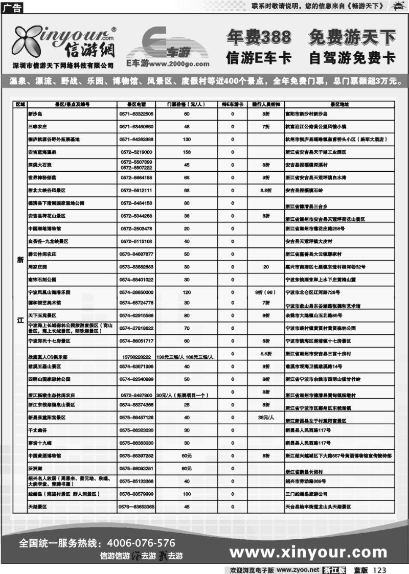 123 信游网.E车卡免费景点