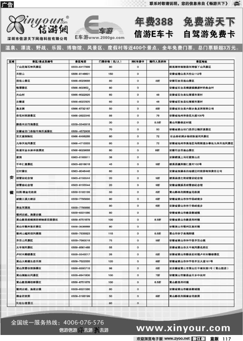 117 信游网.E车卡免费景点