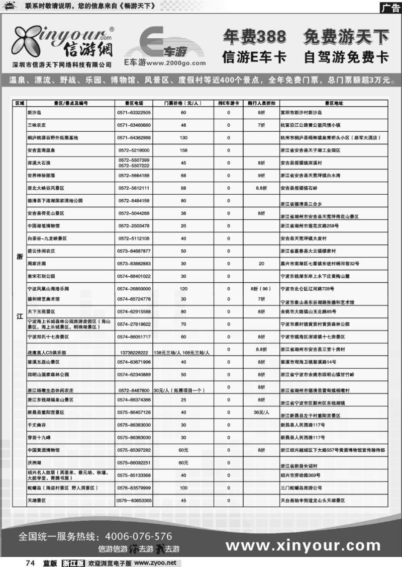 74 信游网.E车卡免费景点