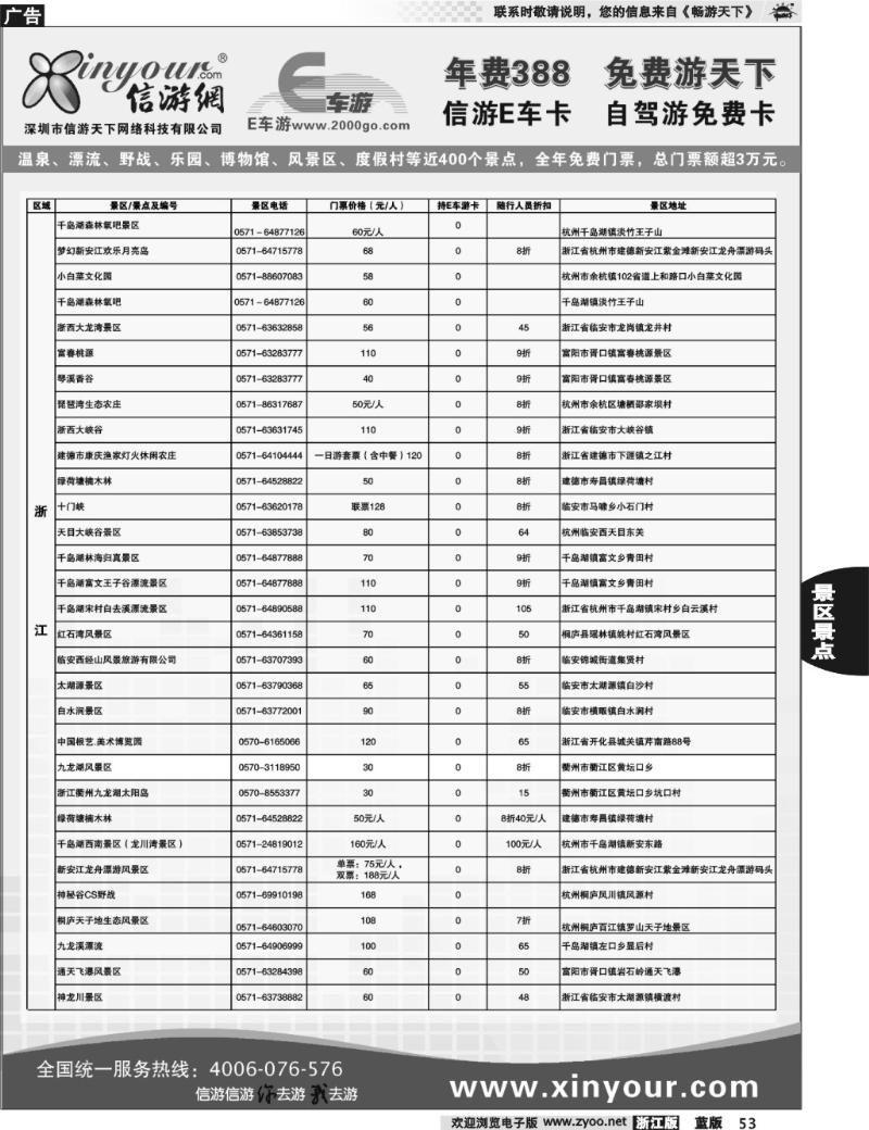 53 信游网.E车卡免费景点