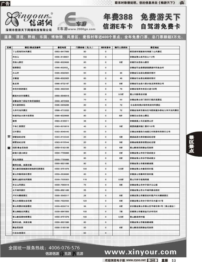 53 信游网.E车卡免费景点