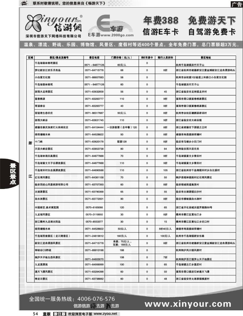 54 信游网.E车卡免费景点