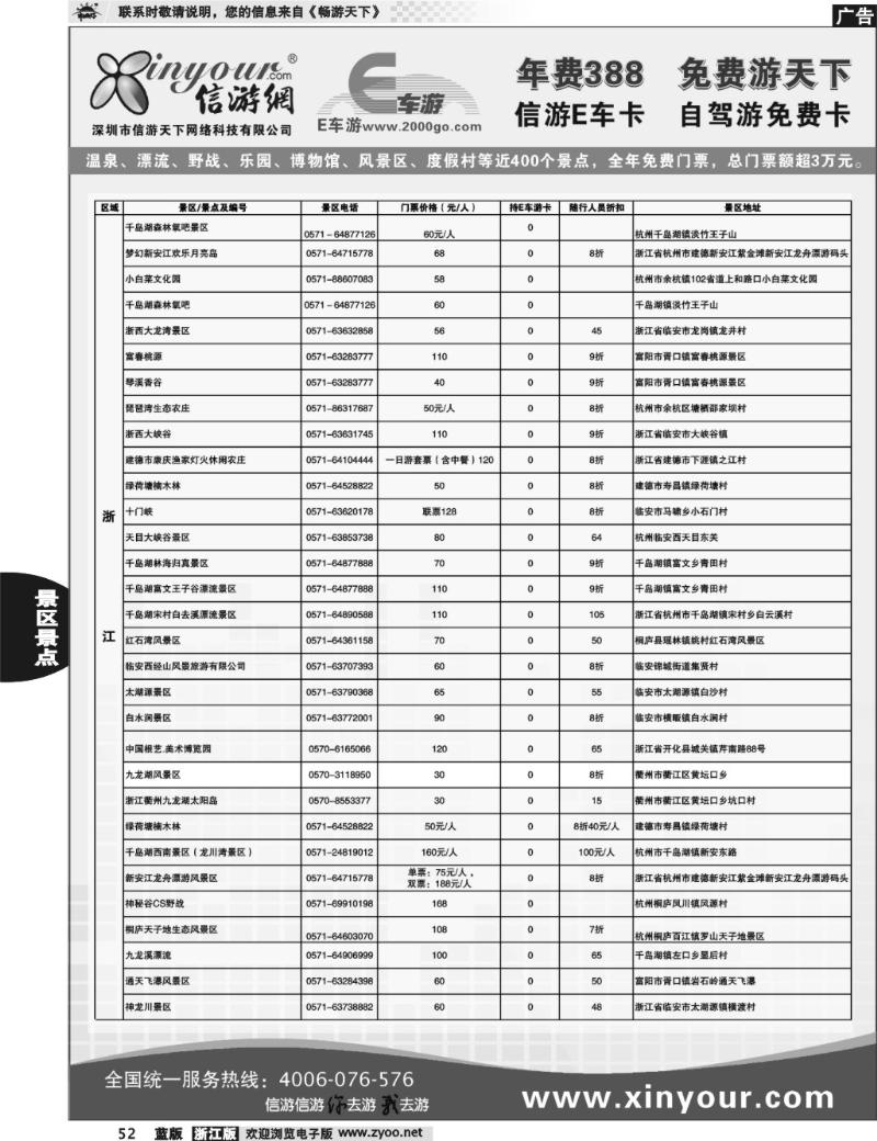 52 信游网.E车卡免费景点