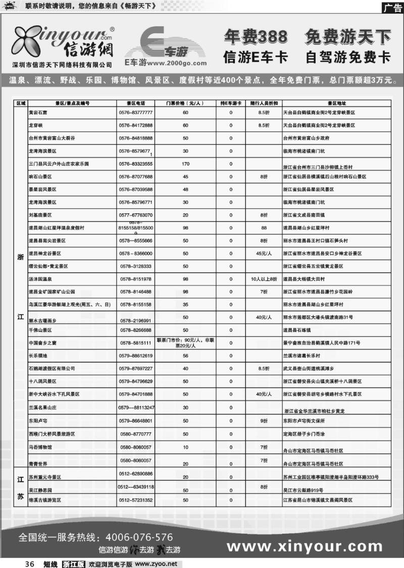 36 信游网.E车卡免费景点