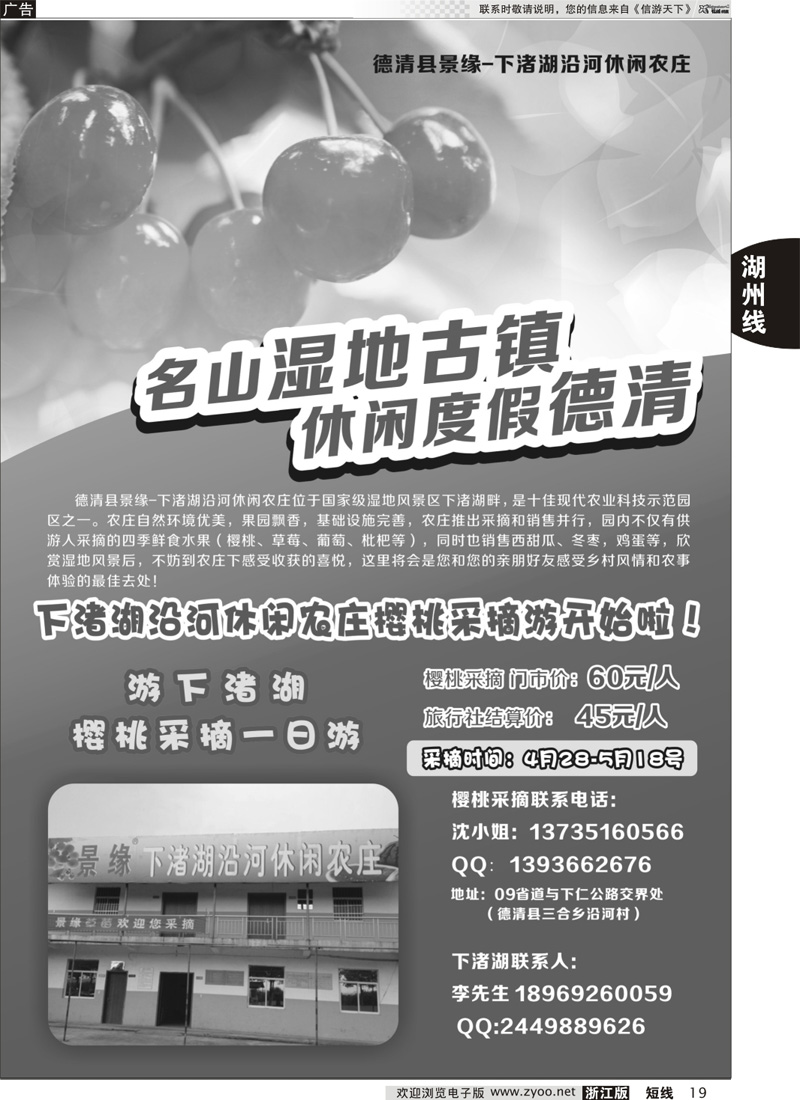 19 德清下渚湖樱桃采摘游开始啦！