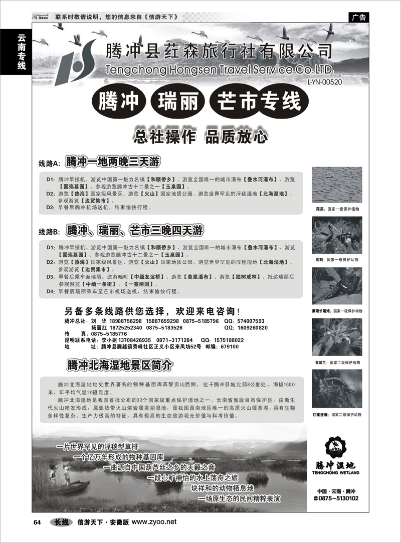 64 云南专线 云南腾冲荭森旅行社-腾冲、瑞丽、芒市专线