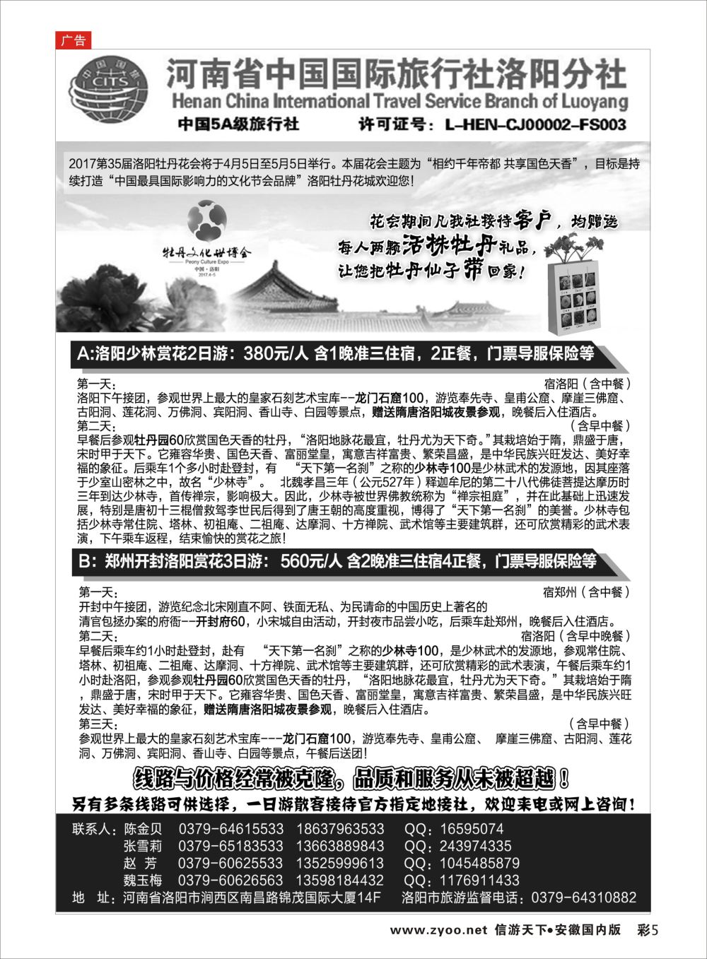 彩05 河南省中国国际旅行社洛阳分社  河南线路