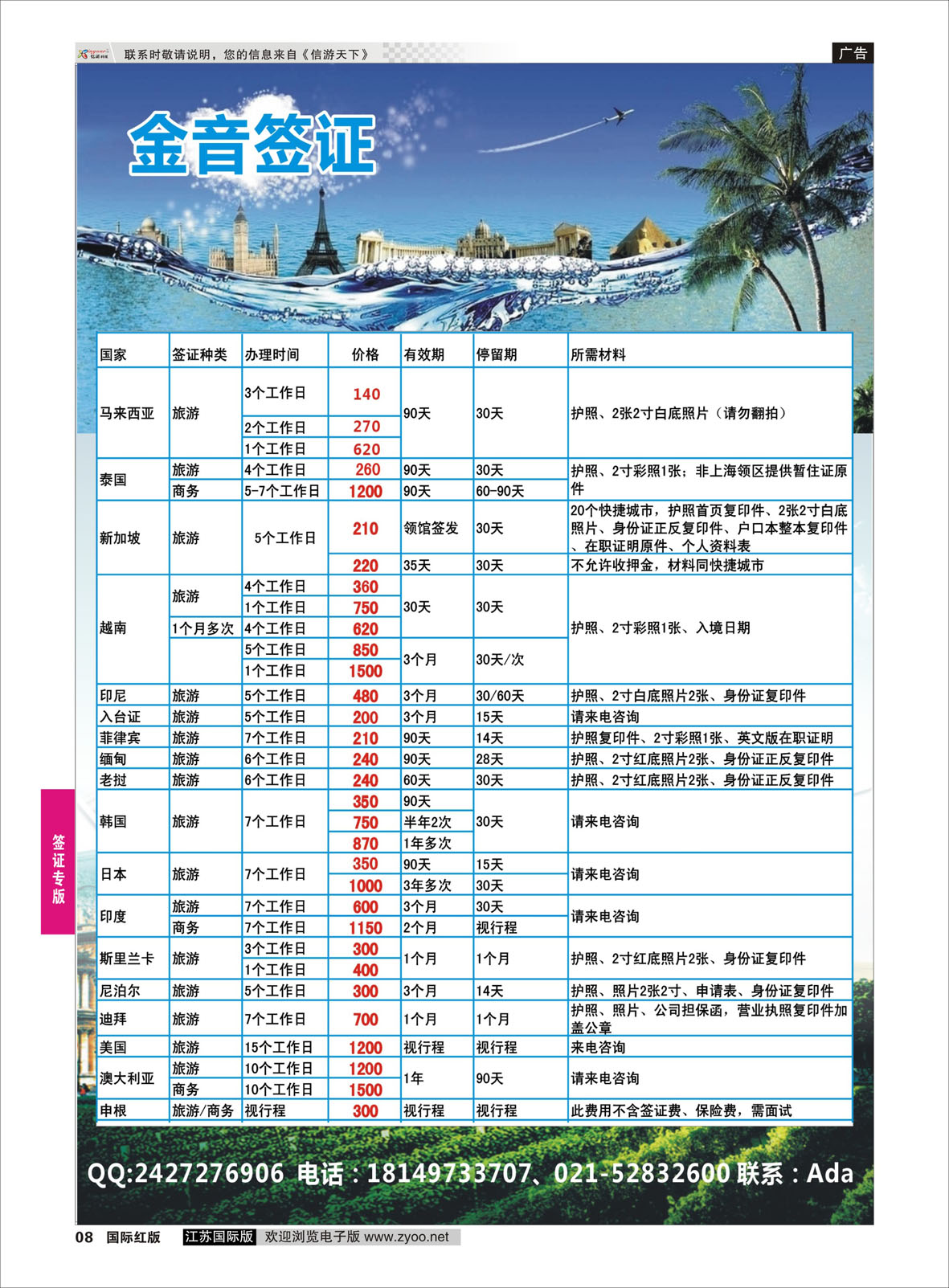 8 金音签证  签证专版