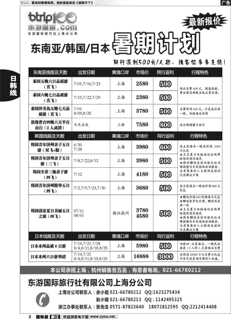 8 东游假期－－日韩东南亚线路
