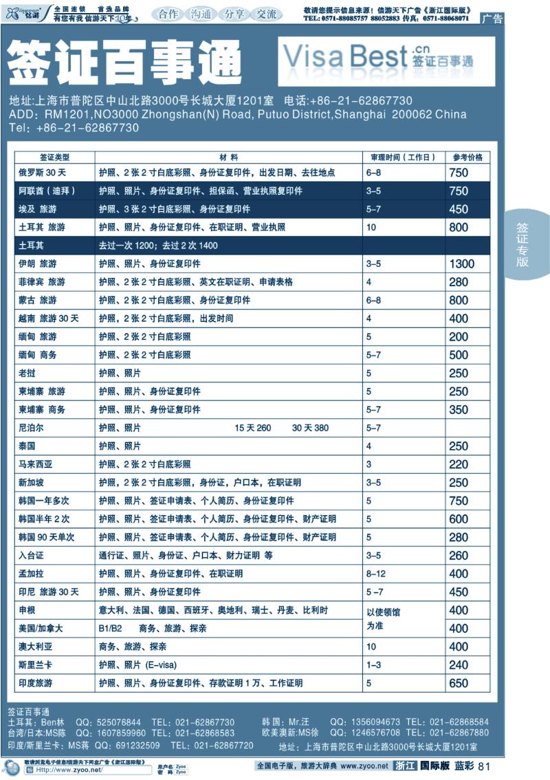 蓝彩81 签证百事通