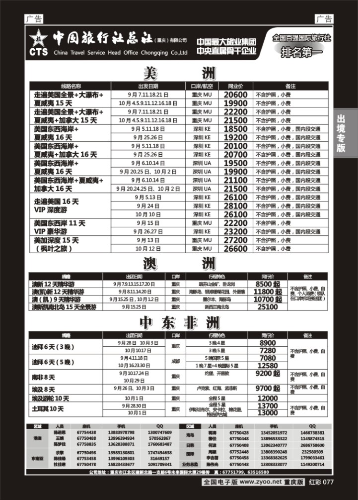 077  中旅总社重庆分社-澳非美洲