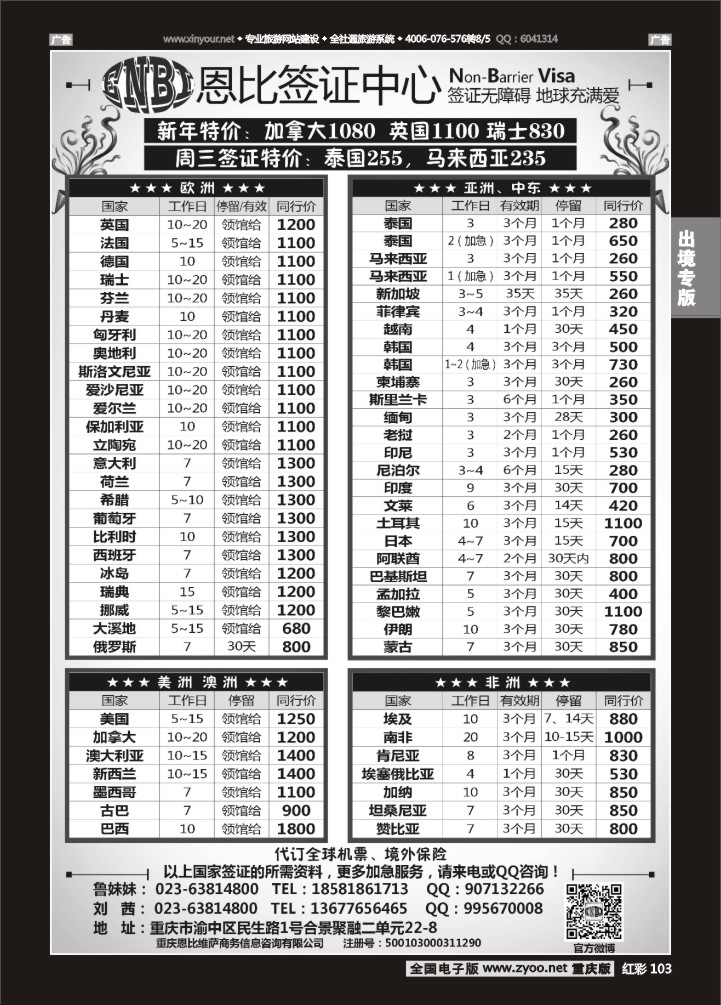 103  恩比签证-欧洲、亚洲、美洲、澳洲、非洲