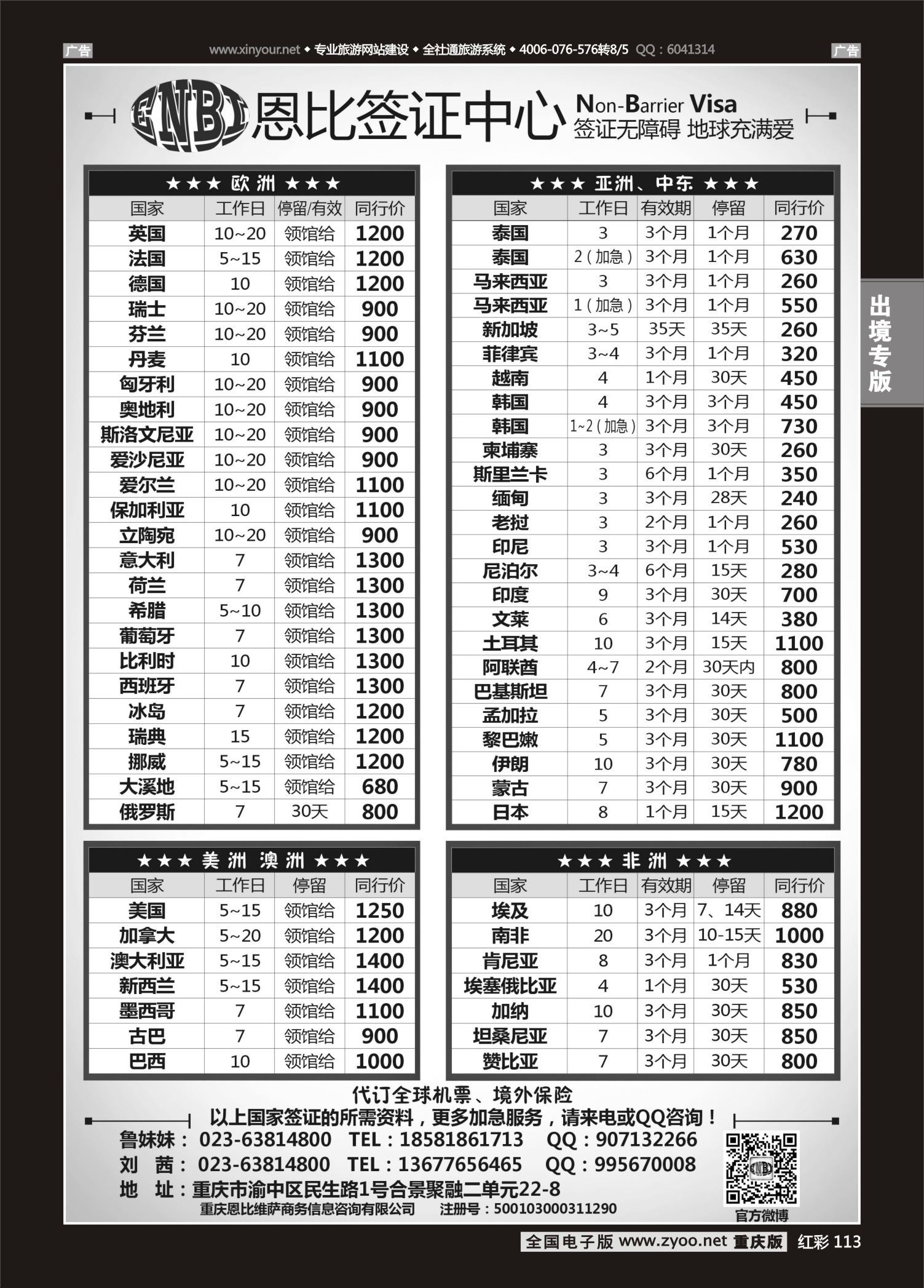 113  恩比签证-欧洲、亚洲、美洲、澳洲、非洲 