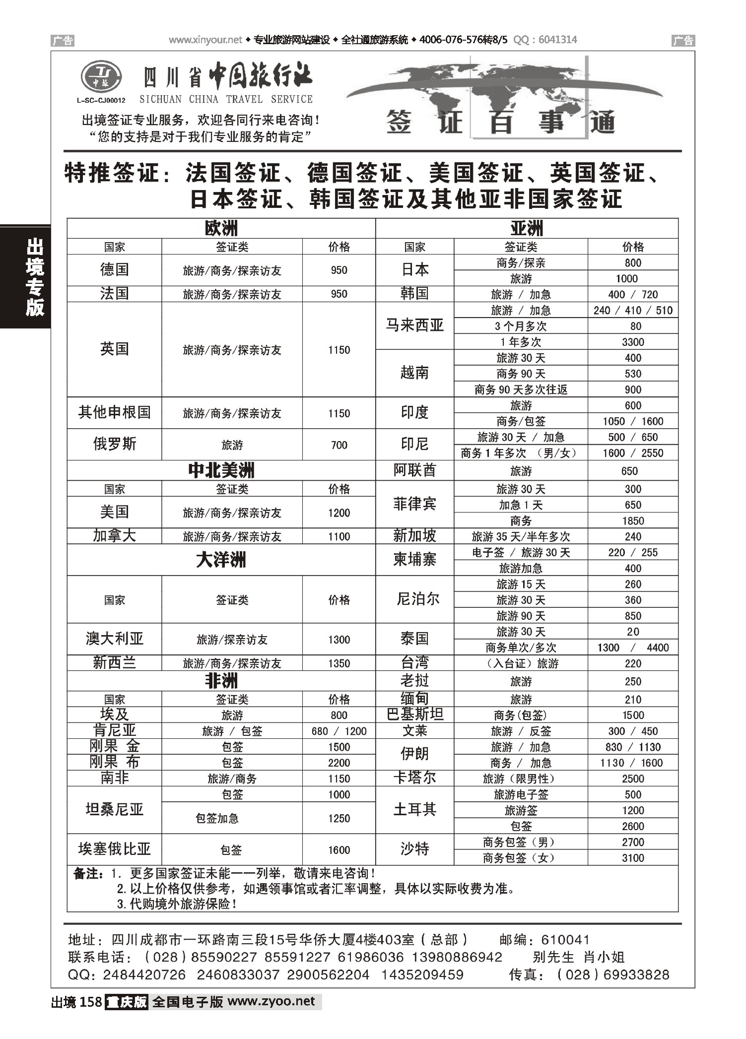 出境158四川省中国旅行社-签证