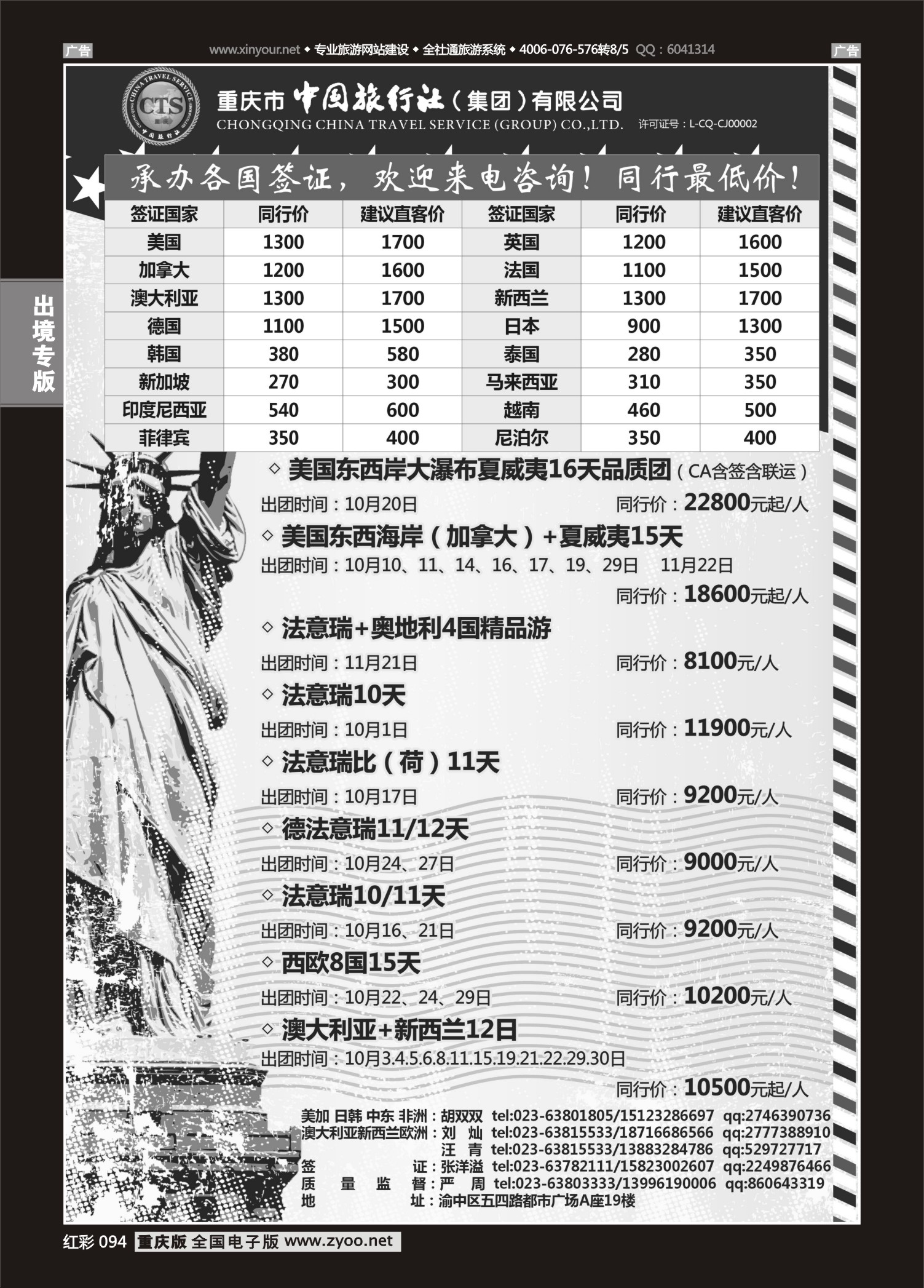 红彩094中国旅行社-美国、欧洲