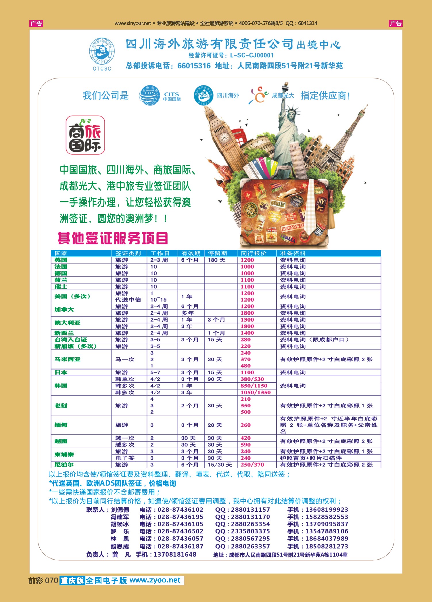 070  四川海外旅游-商旅假期-签证