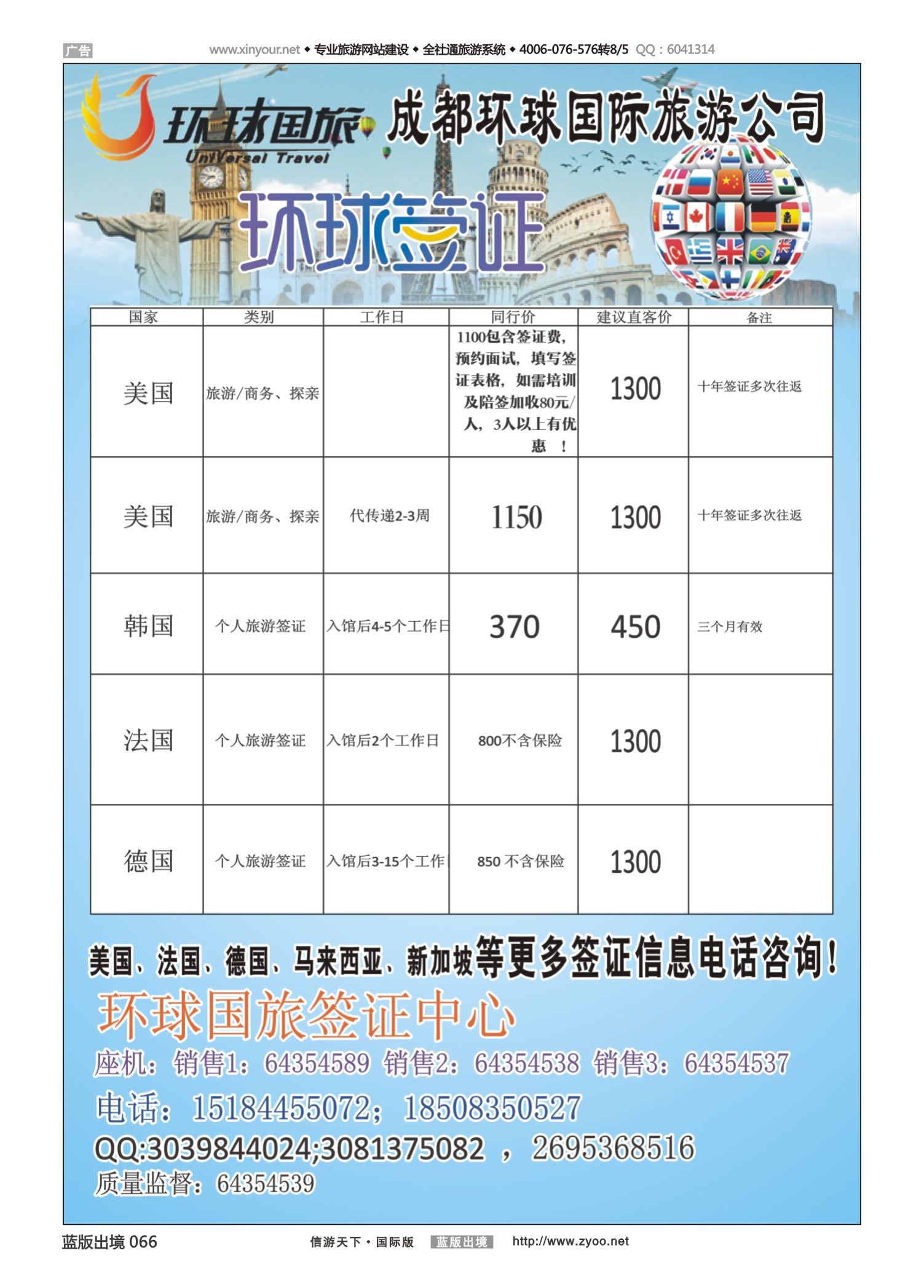 蓝66 531 成都环球旅游-签证中心-重庆