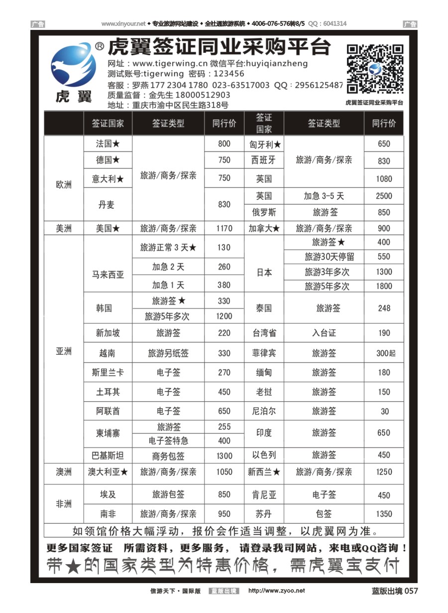 B057 虎翼签证同业采购平台特价信息