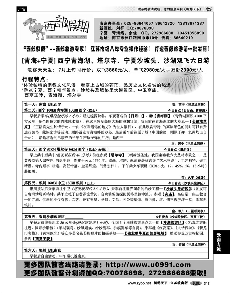 313 西北专线 西部假期-新疆，甘肃，青海，宁夏专线10