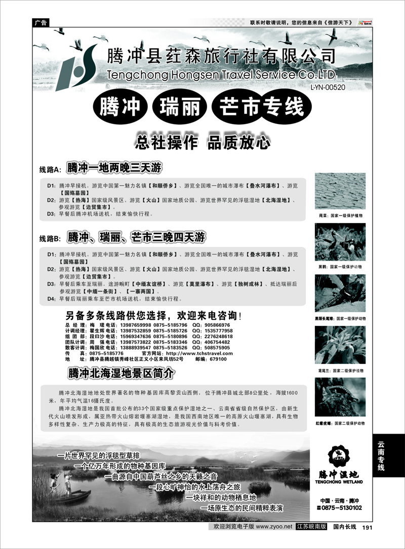 191 云南腾冲荭森旅行社-腾冲、瑞丽、芒市专线 云南专线